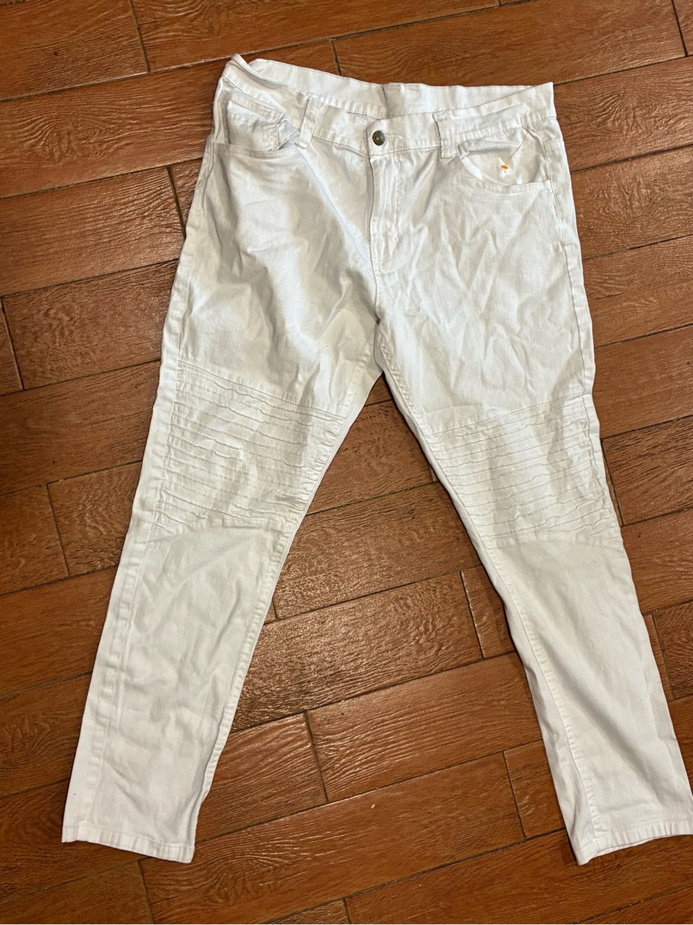 Phat Farm Men White Moto Y2k Hip Hop Ribbed Vintage Denim Skinny Jeans Size 32
